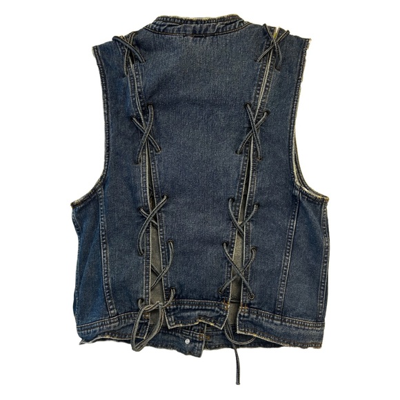 Free People Laceup Button Down Blue Jean Denim Vest, Women’s Large - Picture 3 of 11